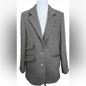Anine Bing RARE Raquel Herringbone Wool Gray Blazer Jacket Large 2 Button